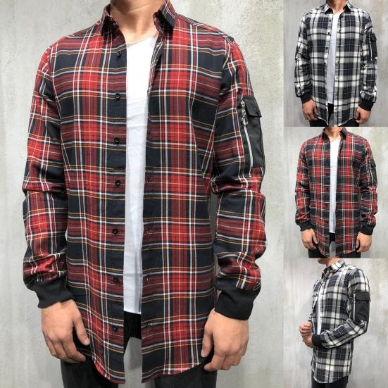 

Весенняя рубашка, классический однобортный мужской топ в клетку с отложным воротником для повседневной носки