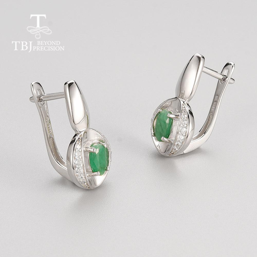 Natural Zambia Emerald Clasp Earring Oval 4*6mm Green Natural Gemstone Fine Jewelry 925 Sterling Silver for Women