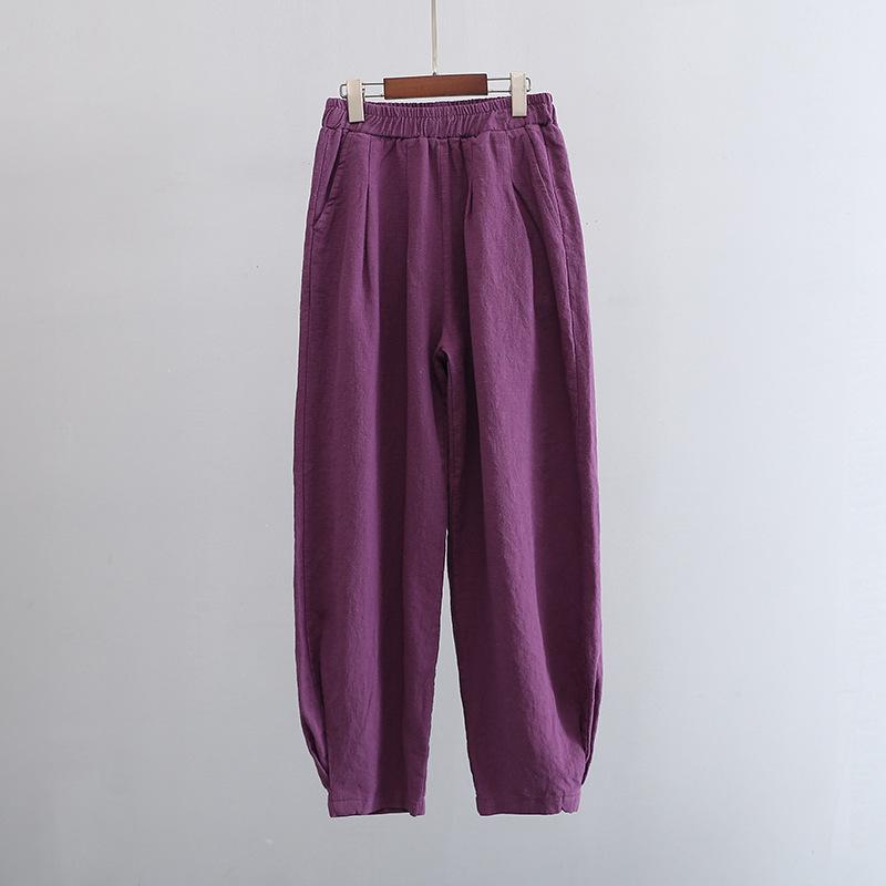 Spring Summer Artistic Loose Sand-Washed Linen Casual Pants for Women - Slimming, Lightweight Meditation Lantern Style