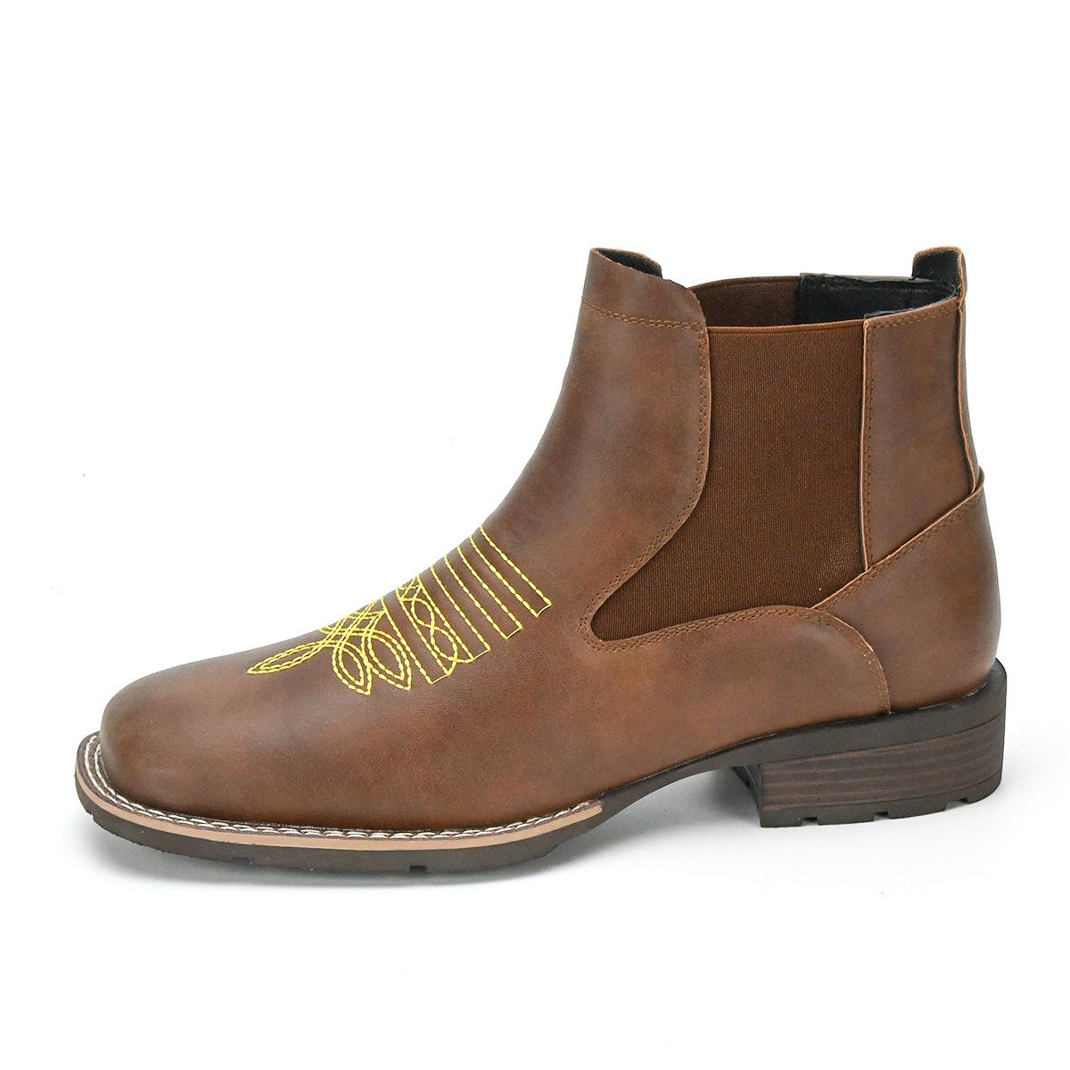 

Модные мужские ботильоны, высококачественные замшевые кожаные ботинки, модные ботинки челси, вышивка, ковбойские боты в западном стиле, мужские деловые ботинки 40 коричневый