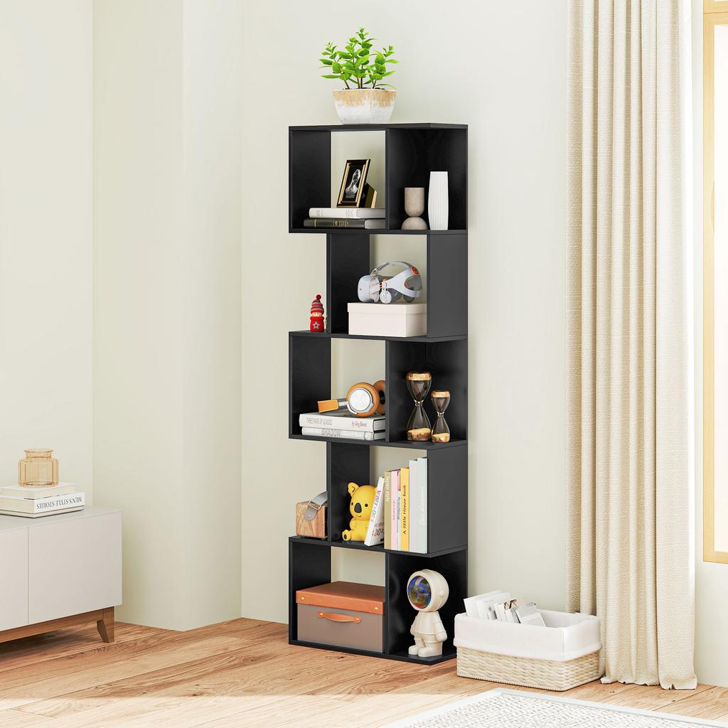 Wooden Bookcase with 5 Shelves Modern Design In Wood, 60x24x184.5 Cm, Black