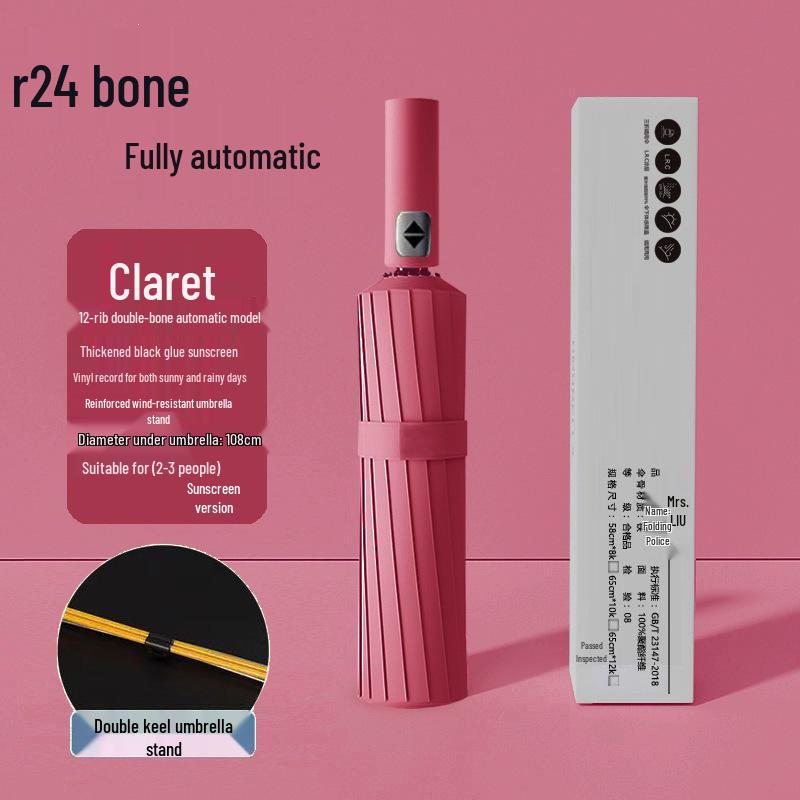 24-Rib Automatic Folding Umbrella for Women - Dual-Use Sun & Rain Protection, Strong & Durable