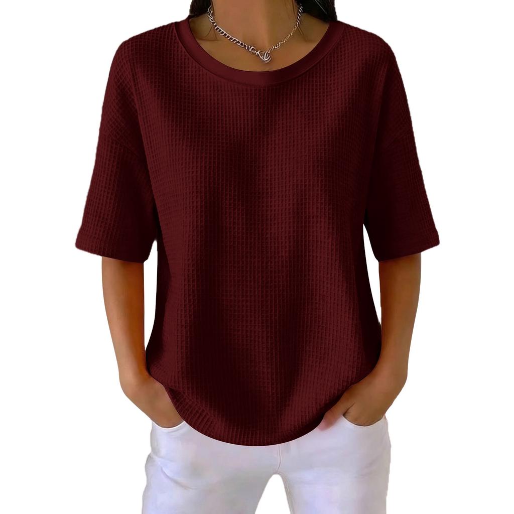 Women's New Summer Color Knit Round Neck Short Sleeve Top