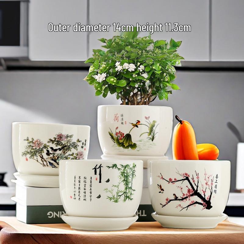 Simple Creative Ceramic Hanging Flower Pot with Tray - Large/Extra Large for Succulents and Green Pothos