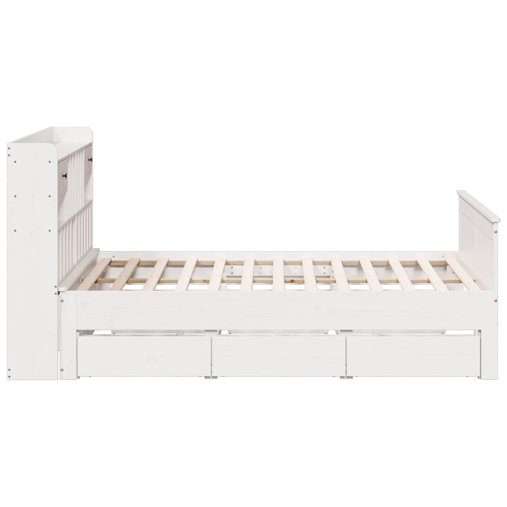 Solid Wood Bed with Shelf Without Mattress White 180x200 Cm Pine