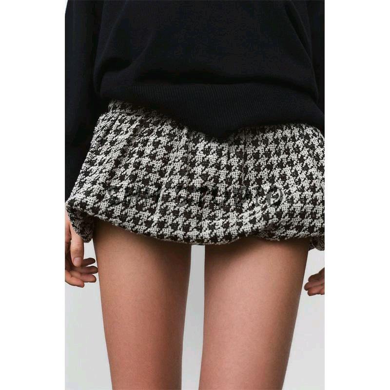 Spring New Women's Clothing Houndstooth Balloon Version Comfort and Casual Elegant Short Skirt 1131152