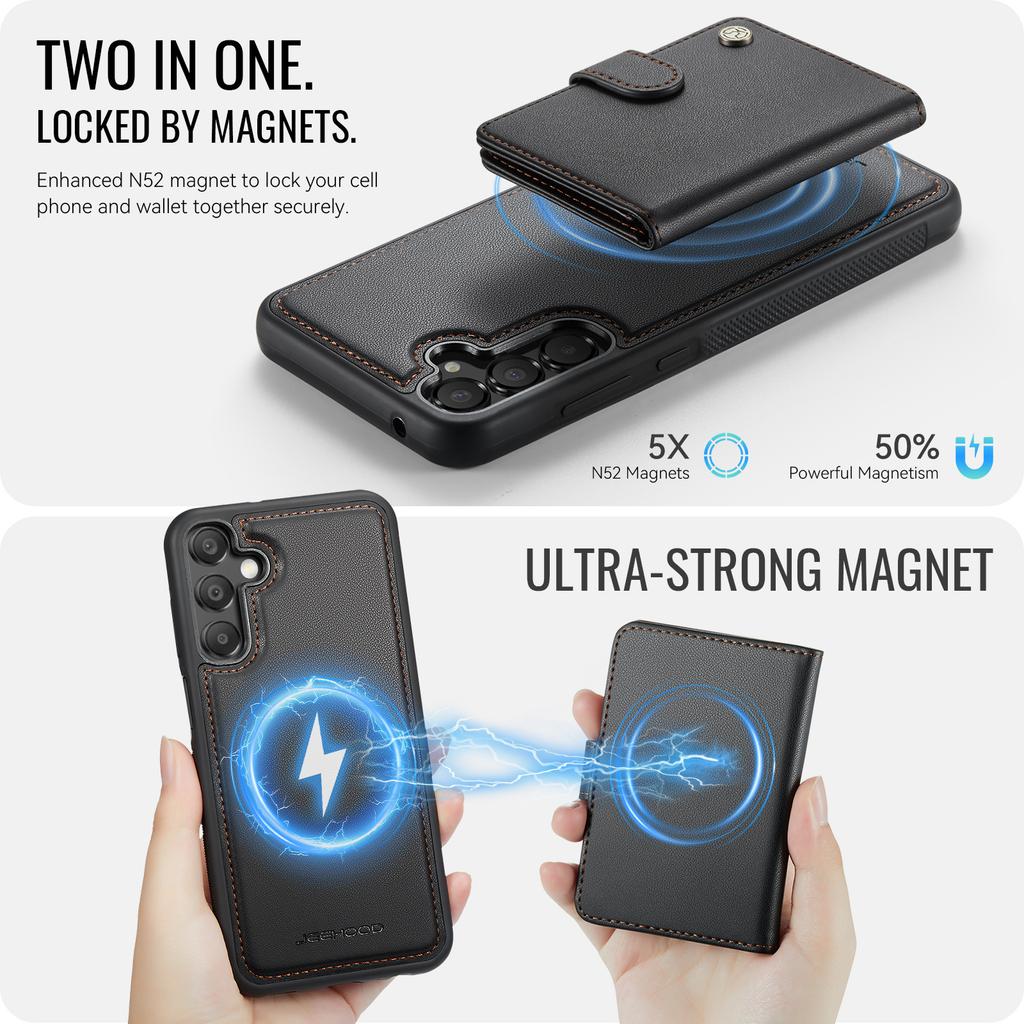 For Samsung Galaxy A55 5G Case JEEHOOD J09 RFID Blocking Card Holder Leather Back Phone Cover Magnetic Case