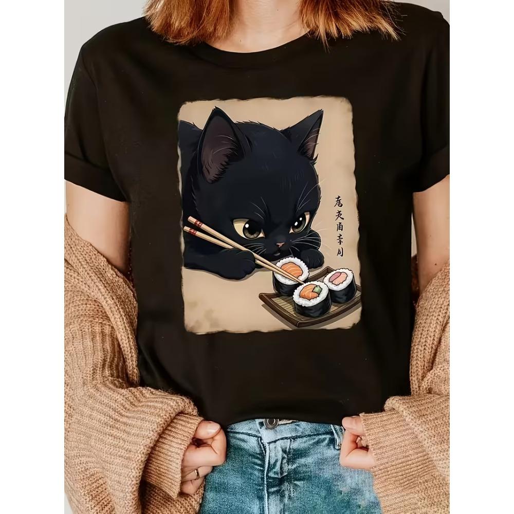 Funny Letter Bread Cat Graphic T-Shirt Men Women Crew Neck Short Sleeve Top Cute Orange Cat Humorous Design Daily