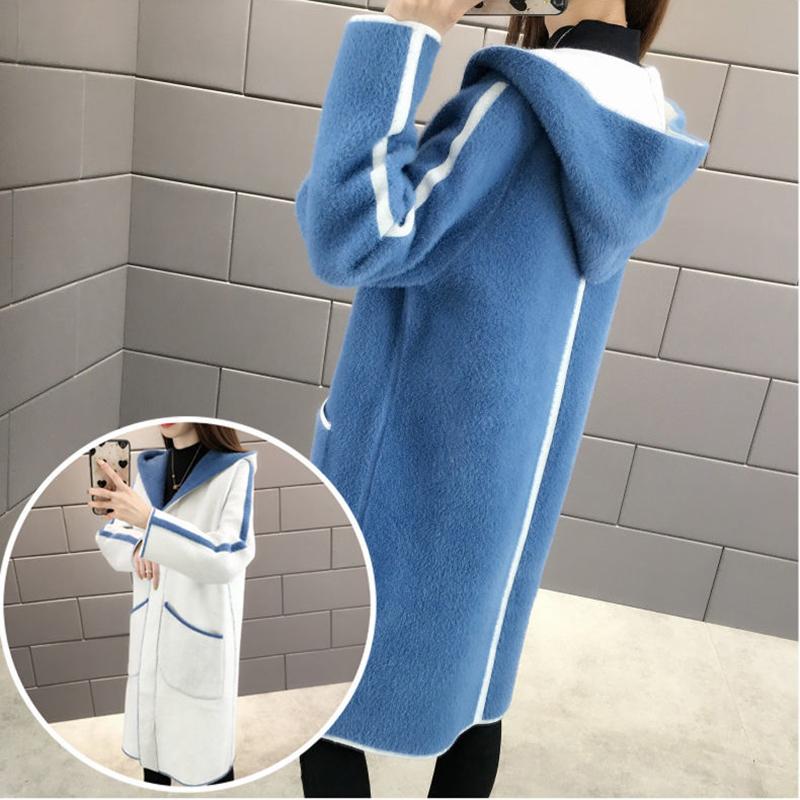 

Двусторонняя куртка из искусственного норкового флиса, женская корейская мода, вязаное пальто средней длины, большой повседневный свитер с капюшоном, кардиган XXXL