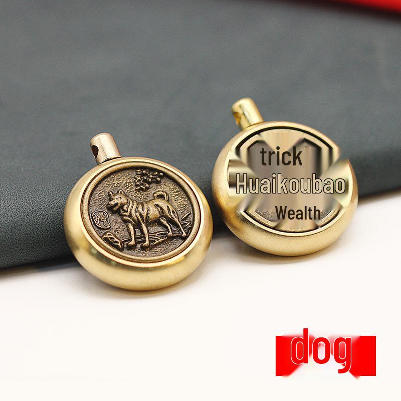Rotating Brass Zodiac Signs Vermilion Gourd Keychain for Wealth & Treasures