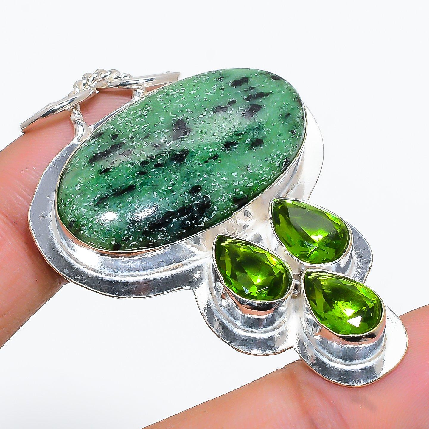 

Ruby Zosite, Peridot Gemstone Handmade Ethnic Jewelry Pendant 2.29 VR-3805