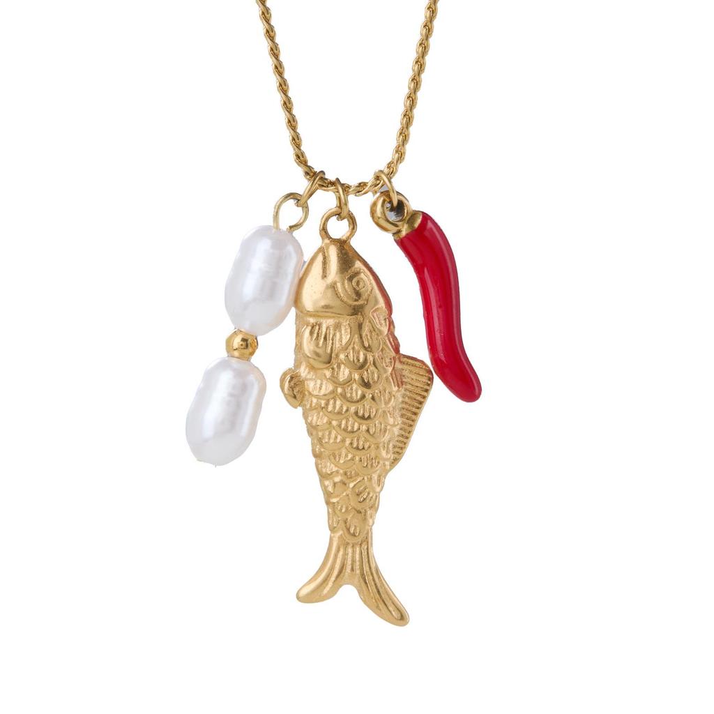 European-American Fashion Necklace: Stainless Steel Ocean Fish Pearl Pendant - Simple, Stylish, and Elegant Women's Necklace.