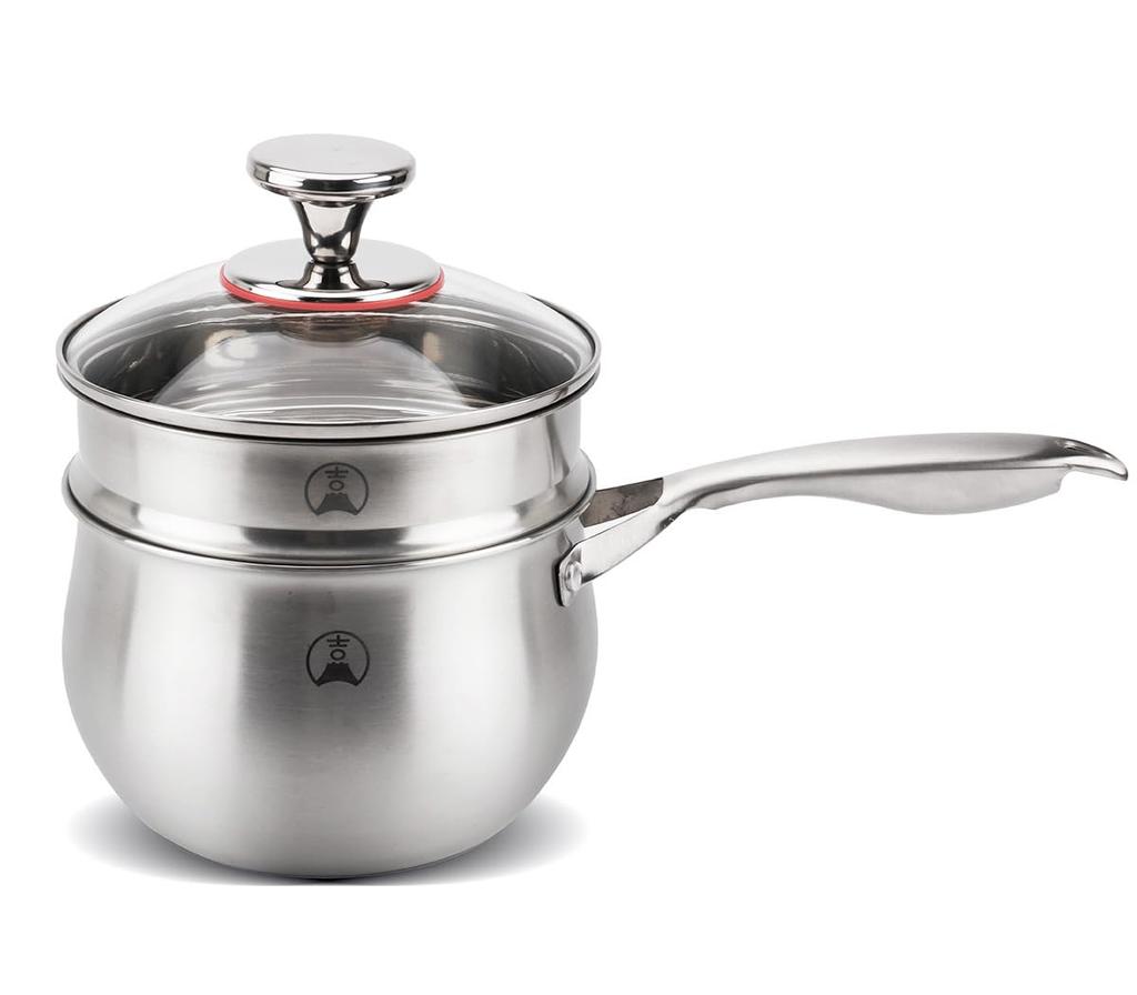Yoshifuji Crafts Milk One Hand Steamer with Glass IH Three Layer Stainless 3 Layer Bottom To Prevent Steam Saute Pan Multi-Pot Pan, Pot, 17cm, Lid,