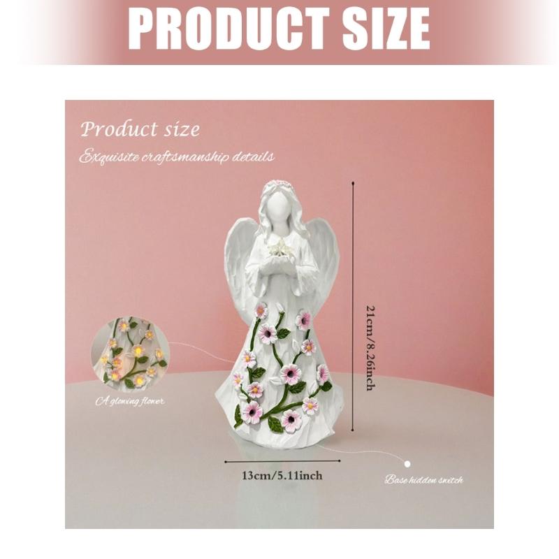 Resin Guard Angel Statue with Night Lights Battery Operated LED Desk Lamp Angel Statue Decors Ornament Collectibles