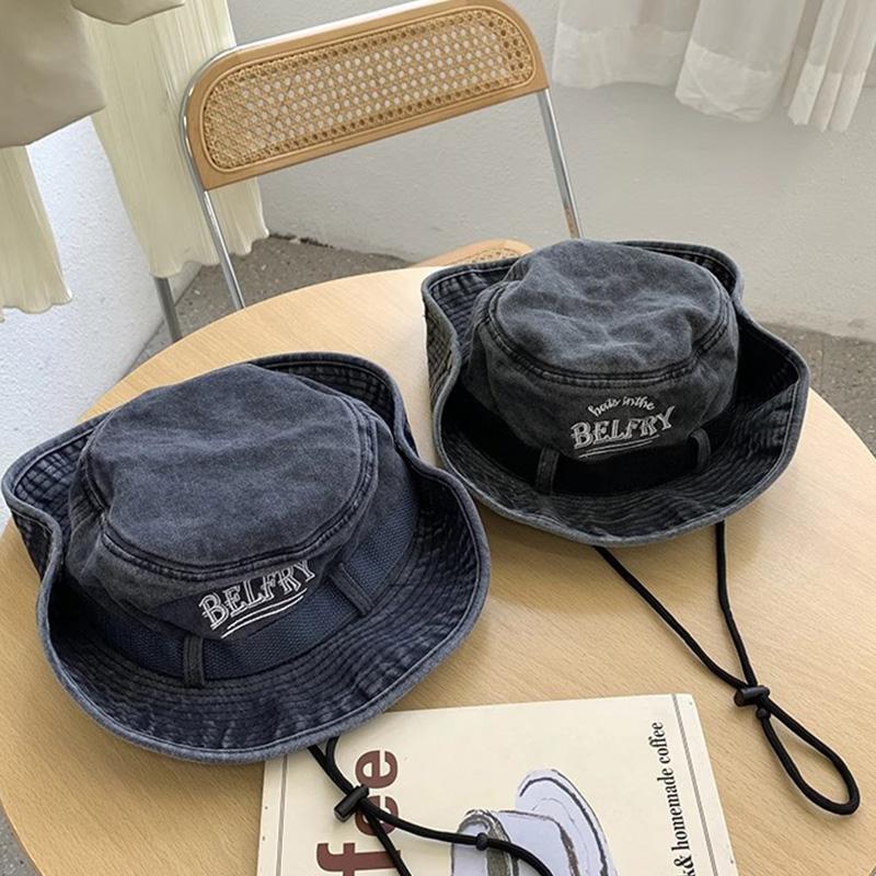 Ricygvm Western Cowboy Hat For Women Vintage Old School Washed Cotton Drawstring Fisherman Cap Unisex Outdoor Mountaineering Sunshade Visors