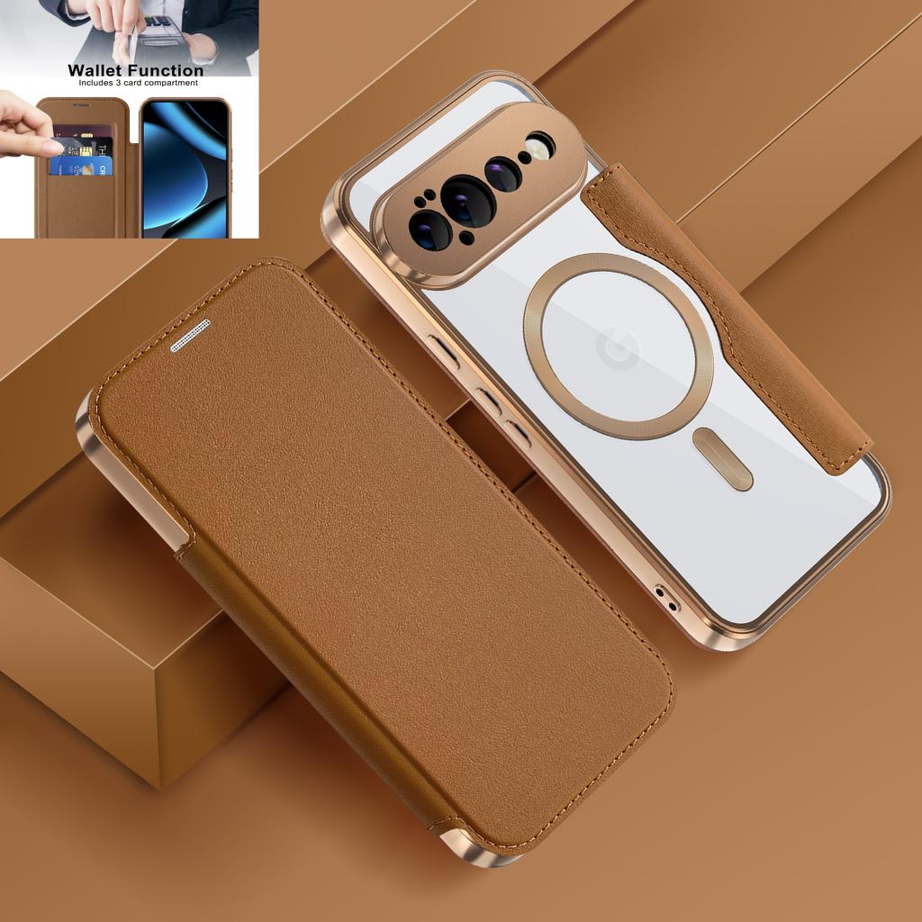 Luxury Leather Wallet Card Clip Clear Phone Case for Google Pixel 11 10 9 Pro XL 10A 9A Magnetic Wireless Charge Flip Cover