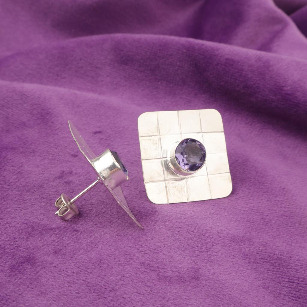 Friendship Day Sale Iolite Stone 925 Silver Artisan Stud Unique Elegant Earrings EE-146-9