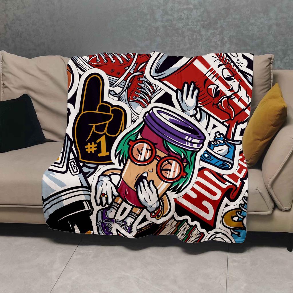 Cartoon landscape digitalprinted polyester Bedroom velvet flannel soft sofa cover blanket Fleece soft sofa cover blankets