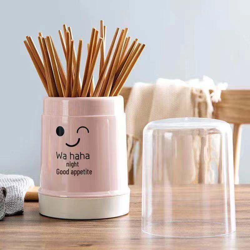 Cute Cartoon Dustproof Chopstick and Spoon Holder with Lid and Drain
