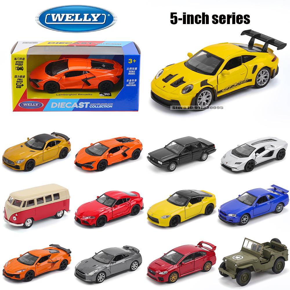 WELLY 5-inch 1999 Nissan GTR R34 Porsche 911 GT3 RS Chevrolet Volkswagen alloy car model toy static die-casting car collection