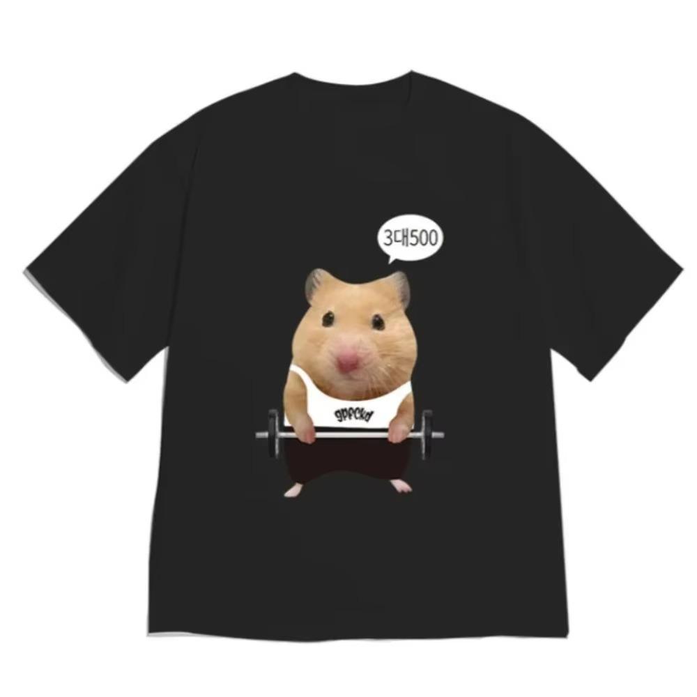 Kawaii Gym Hamster T Shirt 2026 Summer Unisex Cute Workout Animal Print Graphic Tee Short Sleeve Aesthetic Crewneck Tops