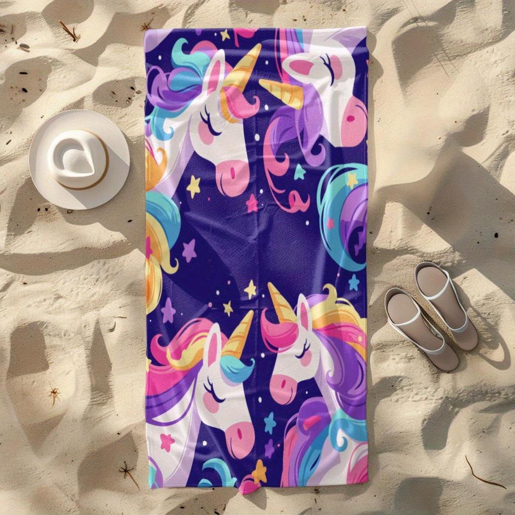 1pc Cute Unicorn Beach Towel, Microfiber Ultra-Absorbent, Ideal for Beach Party Travel Camping, Essential Summer Beach Accessory