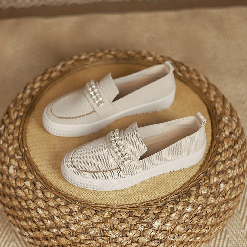 Japanese Princess Shoes Fisherman Shoes Single Shoes Knitted Woven Shoes Flying Woven Flat Pearl One Pedal Loafers Women