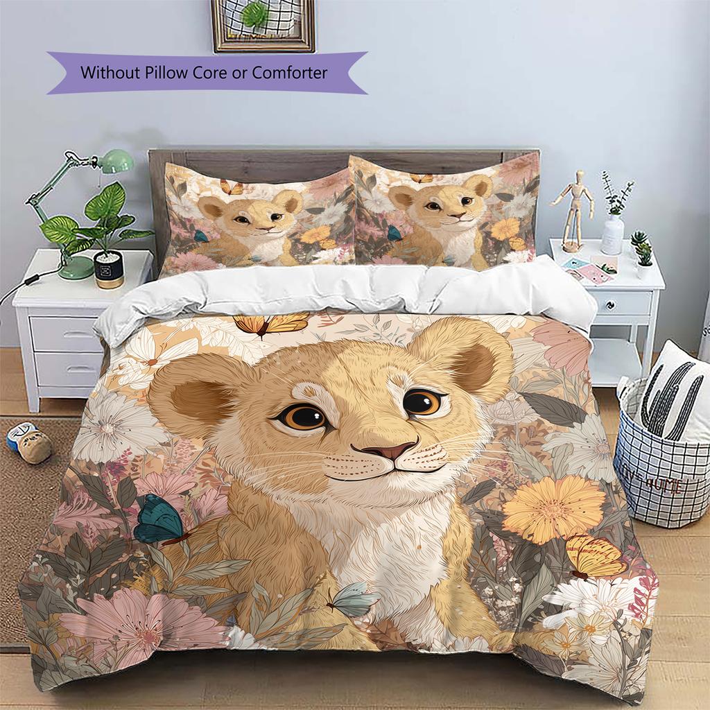 Little Lion Pattern Bedding Home Decoration Birthday Gift (1 * duvet cover + 2 * pillowcase, without core)