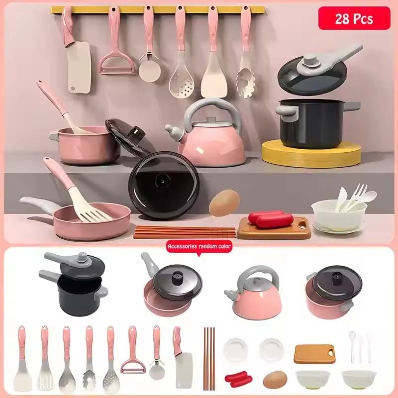 

NEW Kids Kitchen Toy Set 28 PCS Play Kitchen Accessories Cooking Pretend Food Hot Play Pots Toddler Children s Gifts Cooking Set