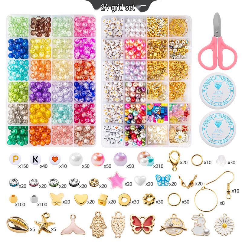 8mm Crackle Bead Bracelet Set: DIY Jewelry Flower Bead Accessories, Lampwork Crystal Loose Beads.