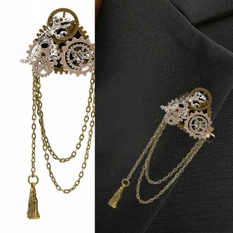 Steampunk Anime Mechanical Gear Brooch Hair Clip Metal Barrettes Unisex Punk Badge Chest Pin Halloween Party Accessory