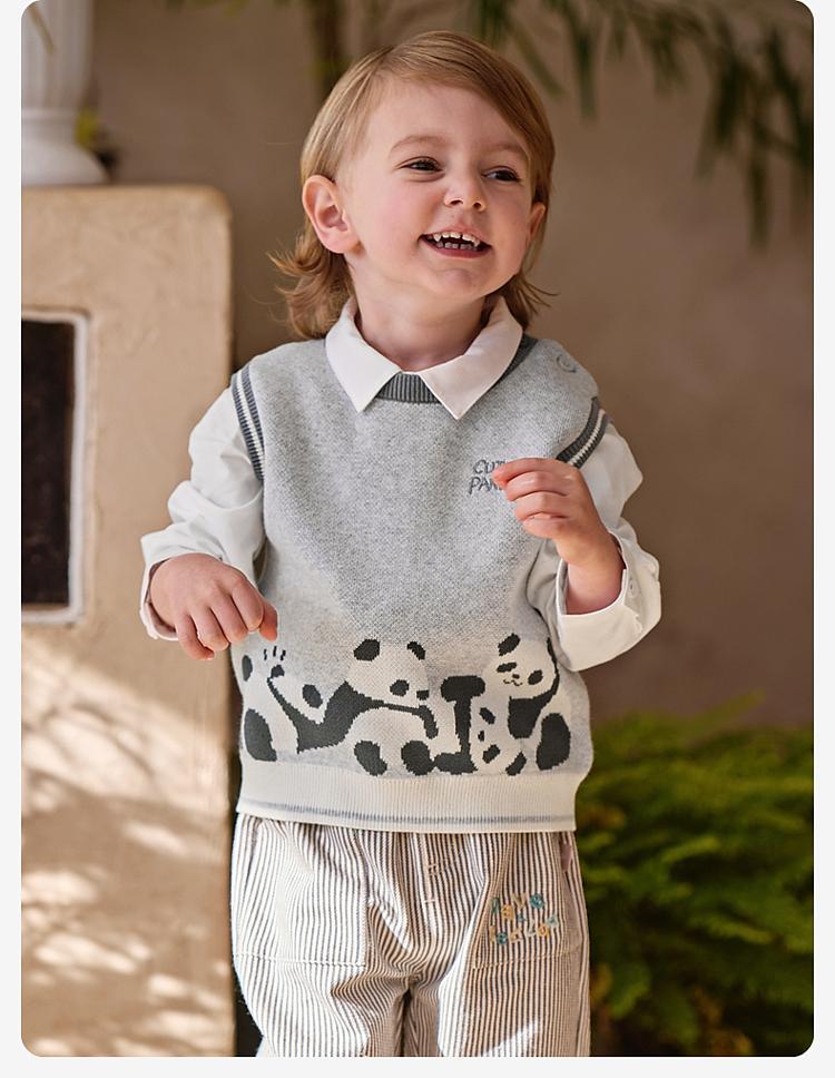 David Bella Boys' Anti static Sweater Vest Autumn Collection New Baby Panda Pure Cotton Knitted Vest
