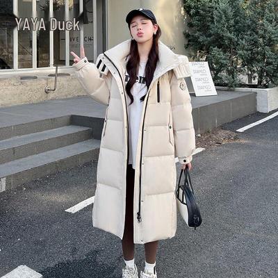 Piumino Invernale da Donna di Media Lunghezza con Cappuccio 90% Piuma d'Anatra