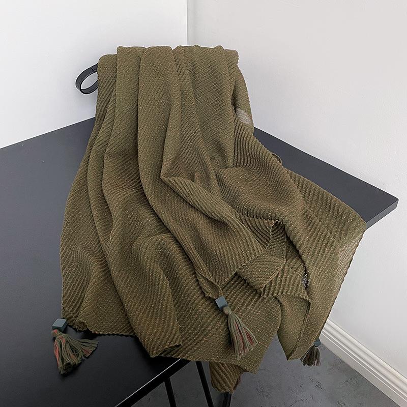 

Литературный стиль Ретро Высококлассный Простой Однотонный Шарф Японский и Корейский Женский Креативный Модный Плиссированный Тонкий Шарф С Бахромой 195*90cm