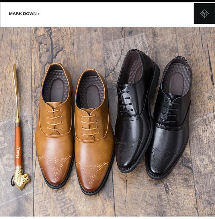 Men's Pointed Toe Leather Shoes - British Retro, Business Casual, Korean Style, Height Increasing, Formal & Wedding.