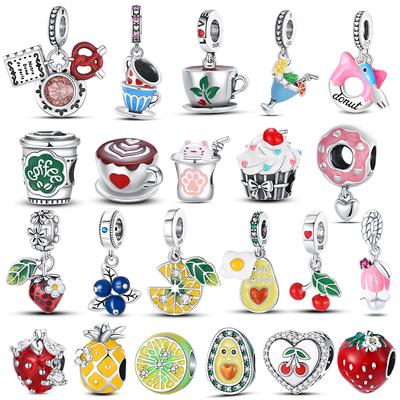 Copper Cherry Coffee Cake Doughnuts Afternoon Tea Series Charms Beads Pendant Fit Original Bracelets Diy