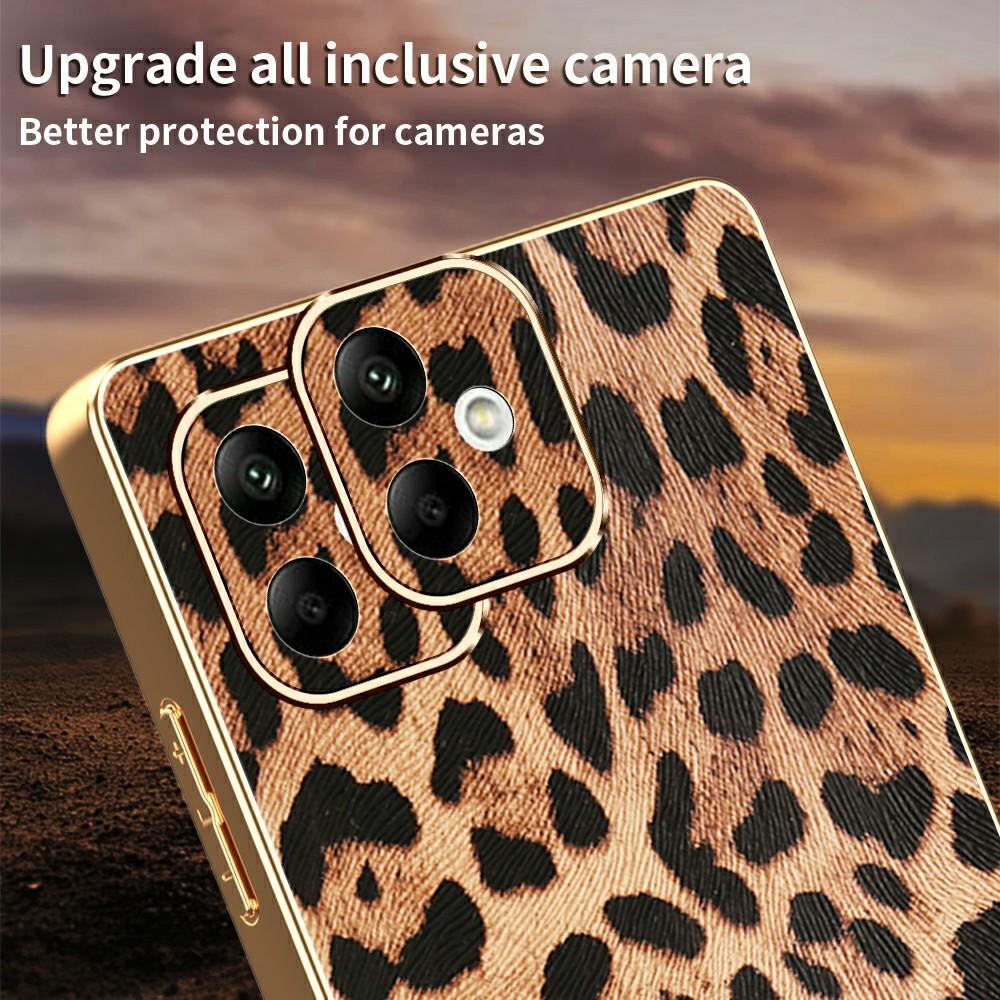For Samsung Galaxy A05 4G Case Leopard Print PU Leather Coated PC+TPU Electroplating Phone Cover