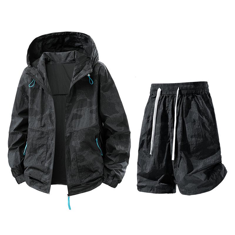 2026 Men's Summer Sun Protection Sports Set: Hooded Jacket & Shorts