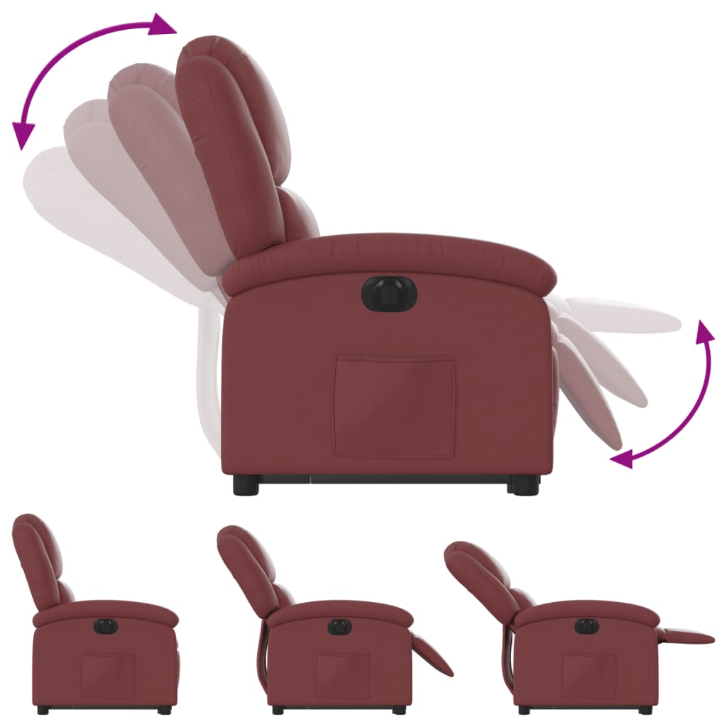 Vidaxl Reclining Chair with Electric Tilting Function, Burgundy, Eco-leather