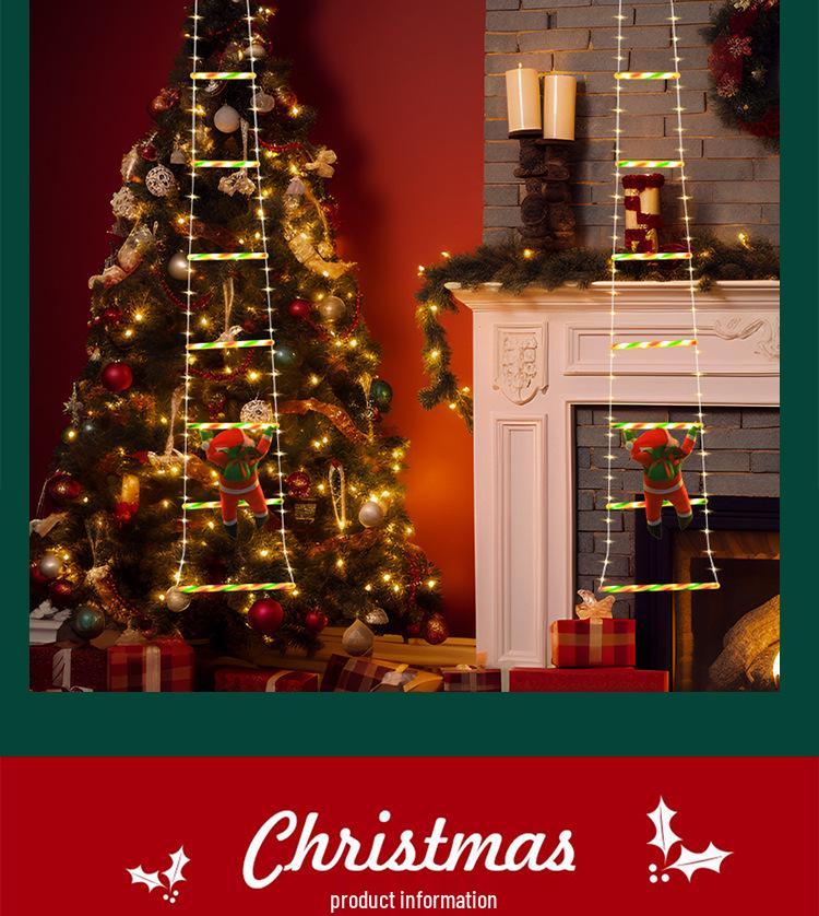 LED Santa Climbing Ladder String Lights - Indoor/Outdoor Holiday Decor