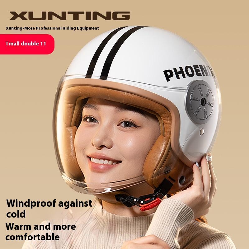 New 3C Certified Motorcycle Helmet Ladies Retro Half Helmet Winter Warm Electric Battery Car Four Seasons Hard Hat