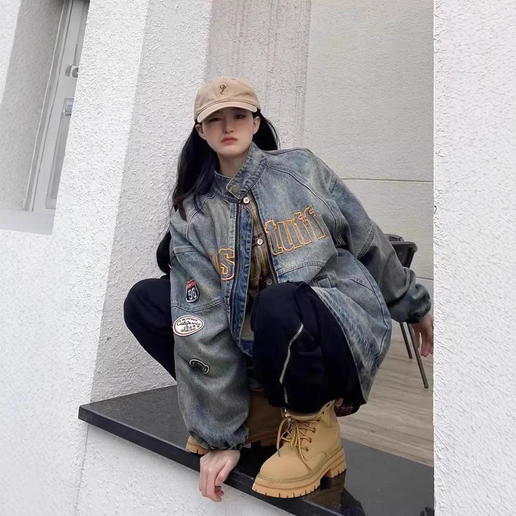 Nová jarní džínová bunda: Dámský volný, ležérní podzimní kabát v korejském stylu