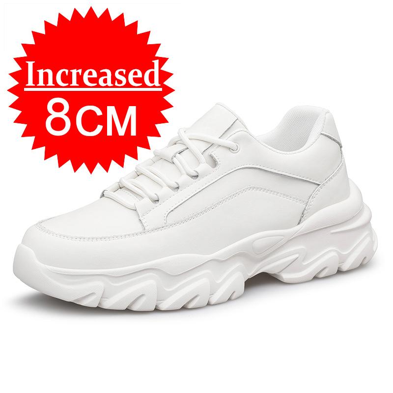 Men Genuine Leather Sneakers Elevator Shoes Invisible Breathable Heightening Shoes 6/8CM Men Casual Sneakers Board Tennis Shoes