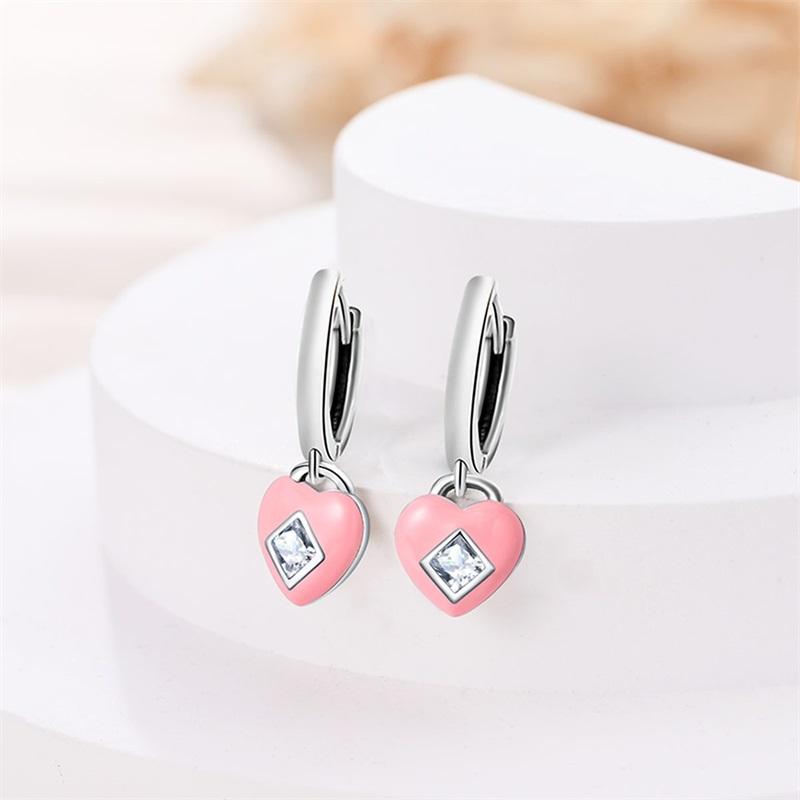 New 925 Silver Pink Heart Shape Women Earrings Brilliant Wedding Engagement Star Earrings Jewelry Gift