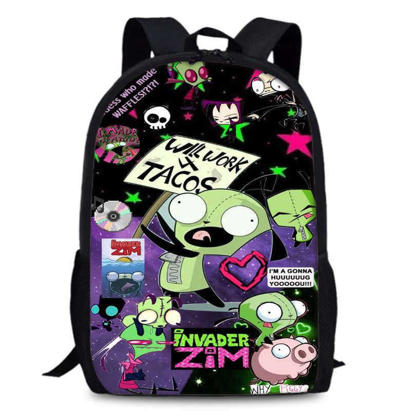 Zim Dib Invader Gaz Cartoon Animated Character Printed Backpack Children