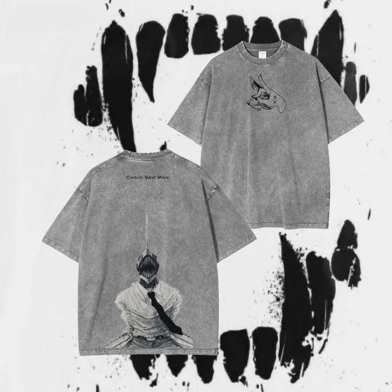 

Denji Pochita Chainsaw Man Anime Clothing Men Cotton T-shirts Short Sleeve Washed T Shirt Vintage Tshirt Harajuku Loose Tops XXL