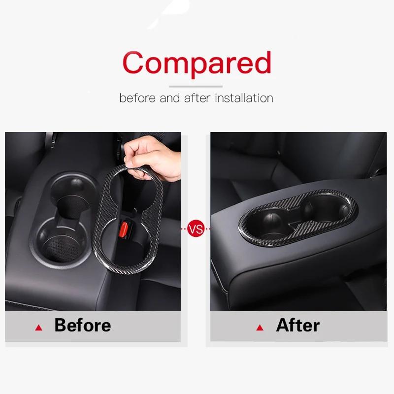 For Tesla Model 3 For Tesla Model Y 17-24 Real Carbon Fiber Car Rear Armrest Water Cup Holder Cover Trim Sticker Car Accessories