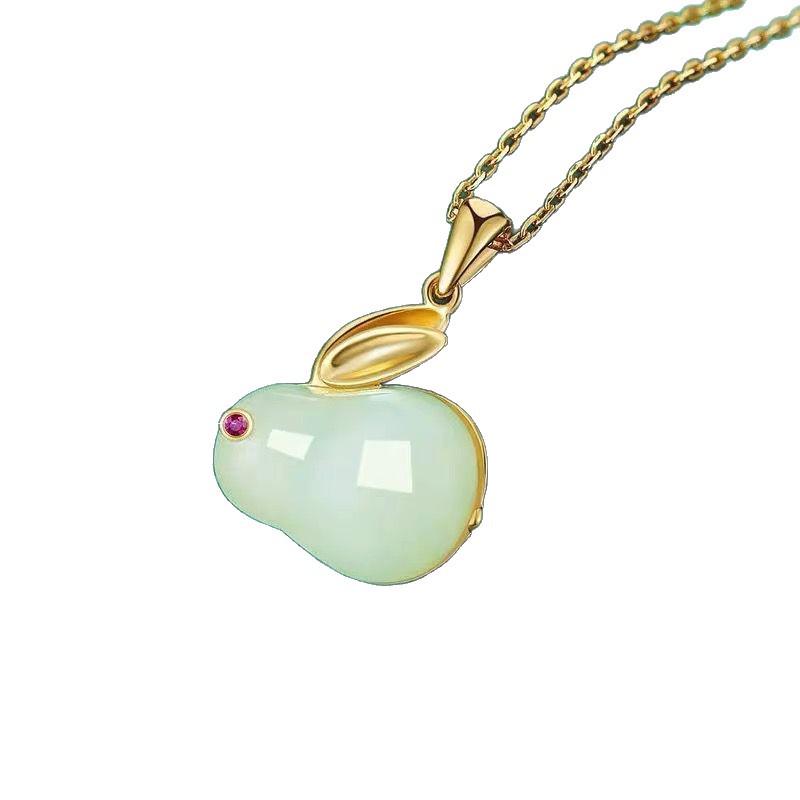 Sand Gold Unisex Jade Rabbit Pendant - Double-Eared Alloy Ornament for Safety