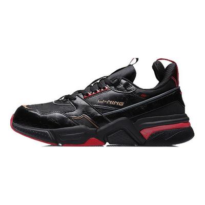Li Ning 001 Qicheng Cny Stoßdämpfend Abriebfest Rutschfest Atmungsaktiv Low Top Laufschuhe Herren Sneaker Schwarz Rot AGCR025-2