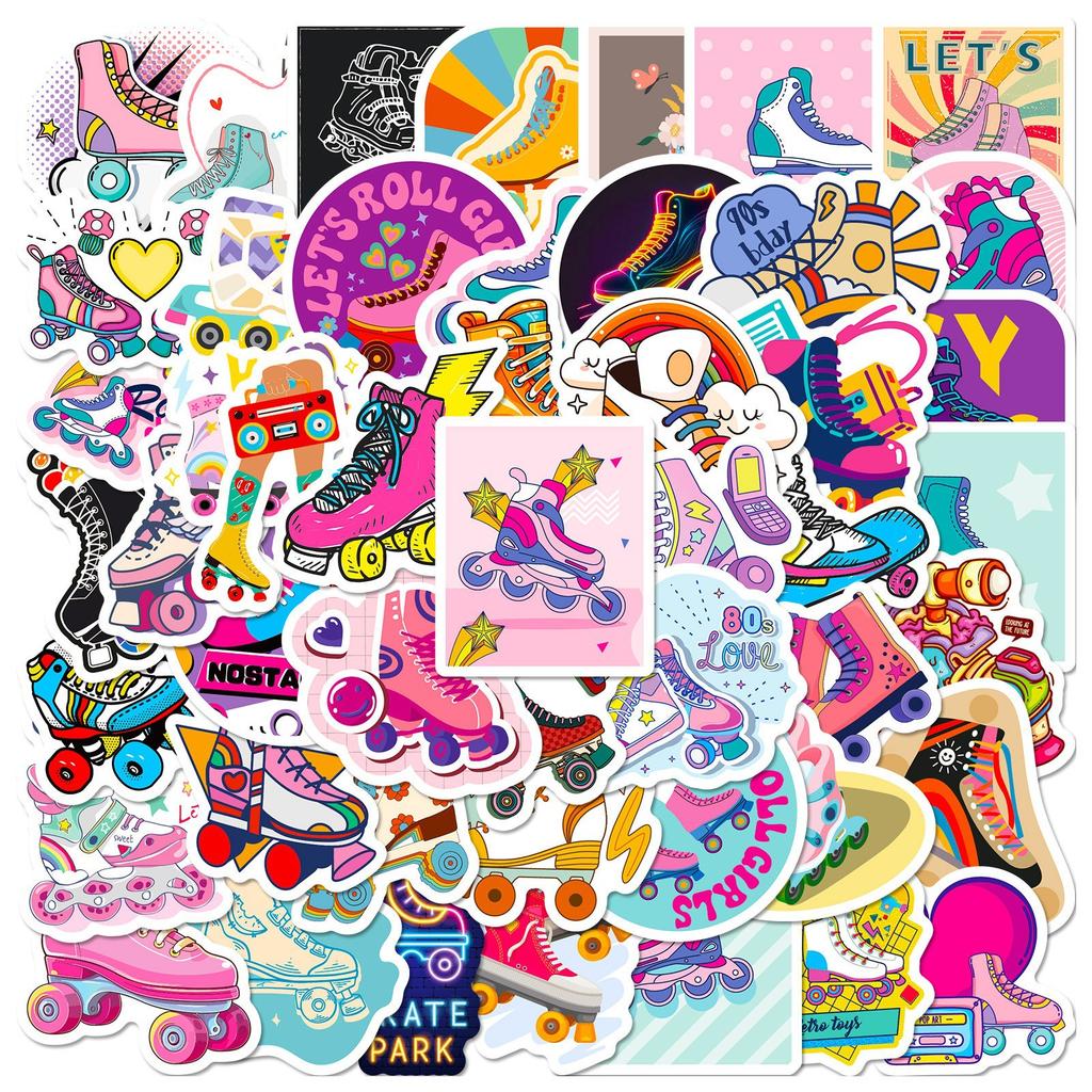 50Pcs Roller Skates Stickers Waterproof Reusable DIY Decals for Phone Laptop Tablet